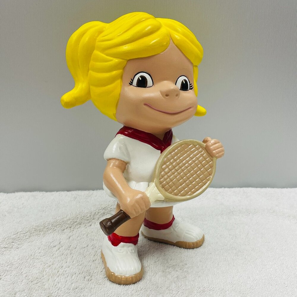 EUC Vintage Tennis Girl Figurine, Ceramic, 9"T x 6" L x 4" W, Handmade, 1977